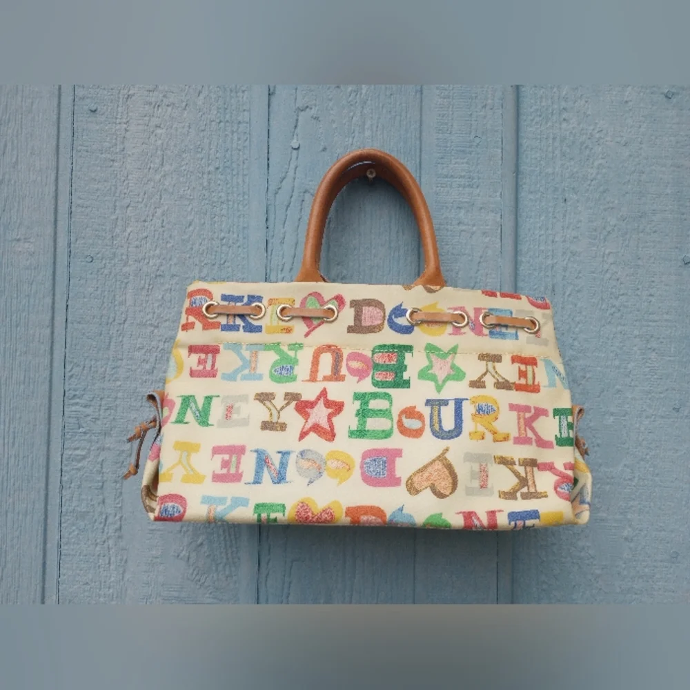 Vintage Y2K Dooney & Bourke Monogram Coated Canvas Leather Handbag Purse